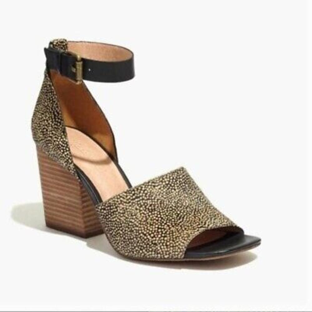 Madewell Alena Spotted Calf Hair Heeled Sandal in Leather Size 6.5